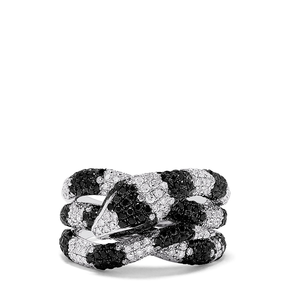 Effy 14K White Gold Black and White Diamond Snake Ring, 1.84 TCW