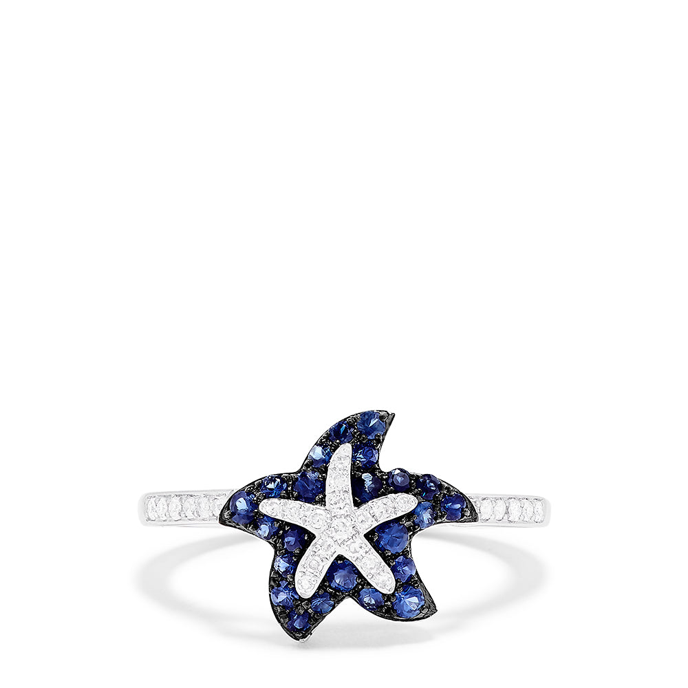 Effy Seaside 14K White Gold Sapphire & Diamond Starfish Ring, 0.46 TCW