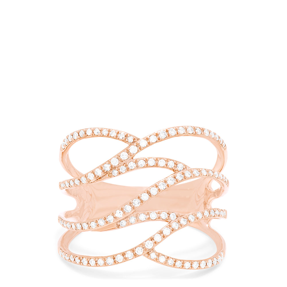 Pave Rose 14K Rose Gold Diamond Negative Space Ring 0.43 TCW