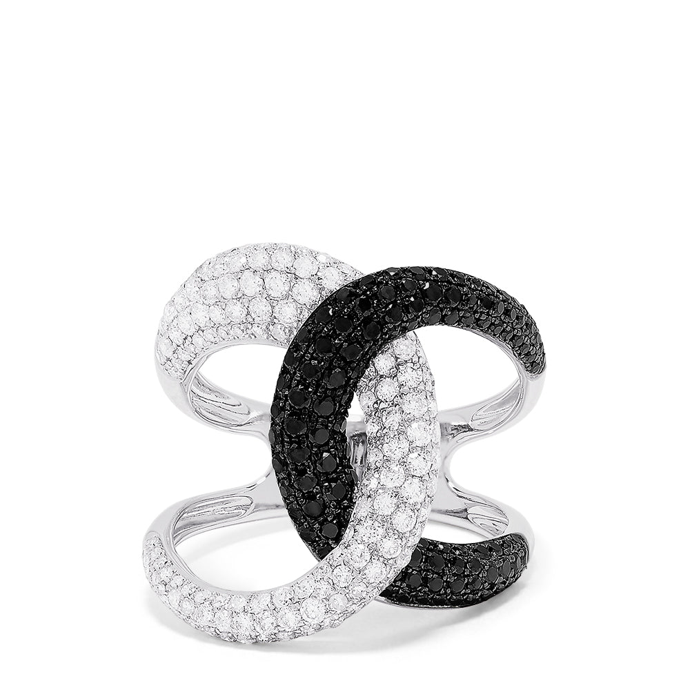 14K White Gold Black and White Diamond Fashion Ring, 1.56 TCW