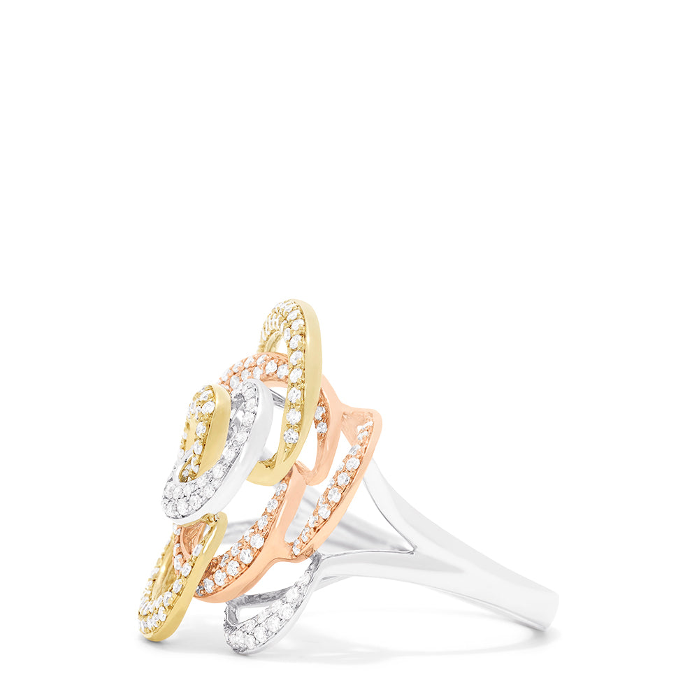 Effy Trio 14K Tri-Color Gold Diamond Flower Ring, 0.65 TCW