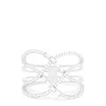 The Pave Classica 14K White Gold Diamond Fashion Ring, 0.42 TCW, features three parallel bands joined by crisscrossing rows of sparkling diamonds in an elegant openwork lattice design.