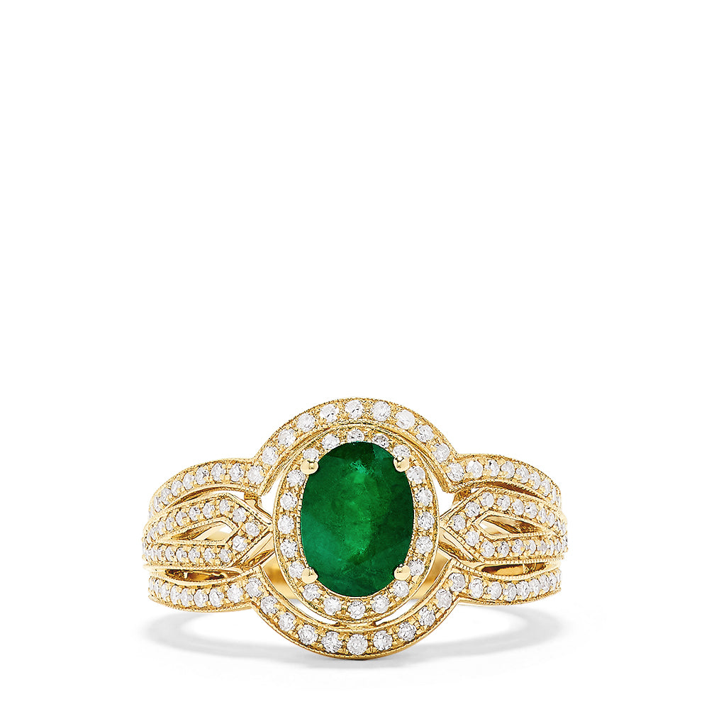 Effy 14K Yellow Gold Emerald and Diamond Ring, 1.64 TCW
