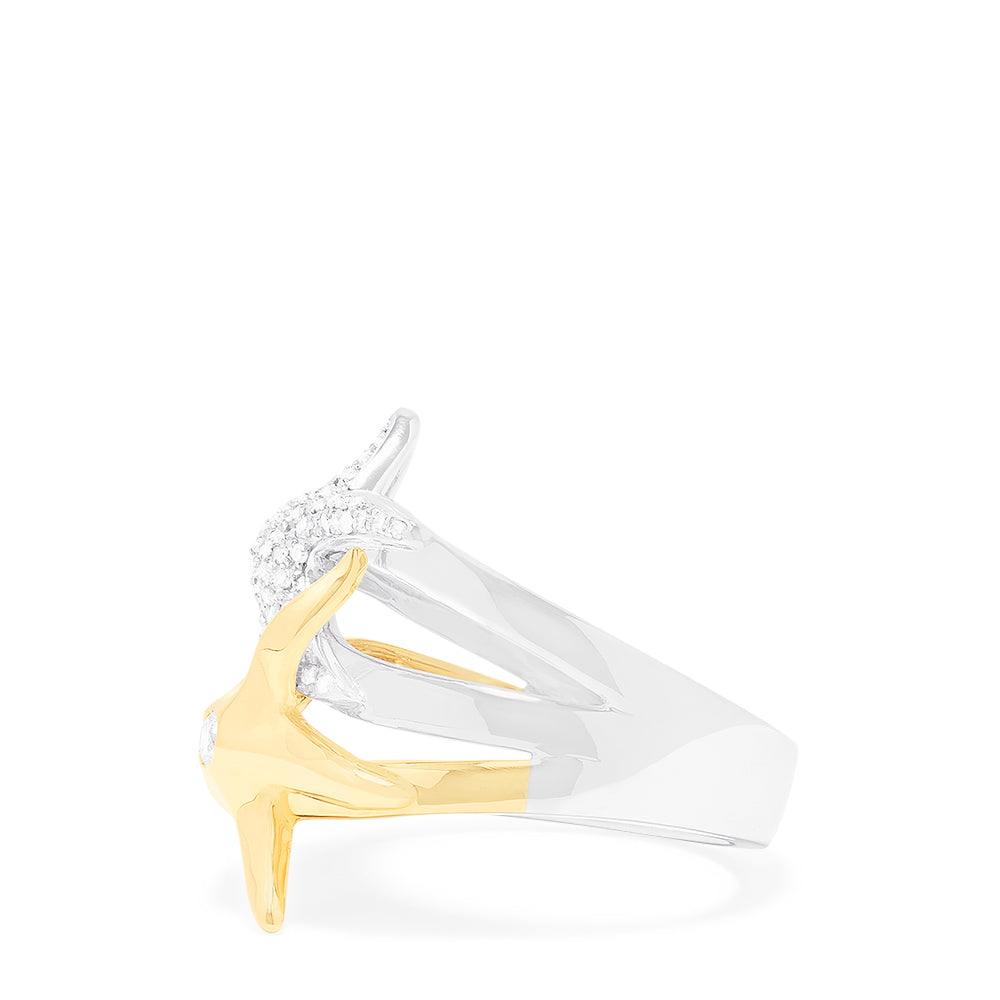 Effy Seaside 14K White and Yellow Gold Diamond Starfish Ring, 0.39 TCW