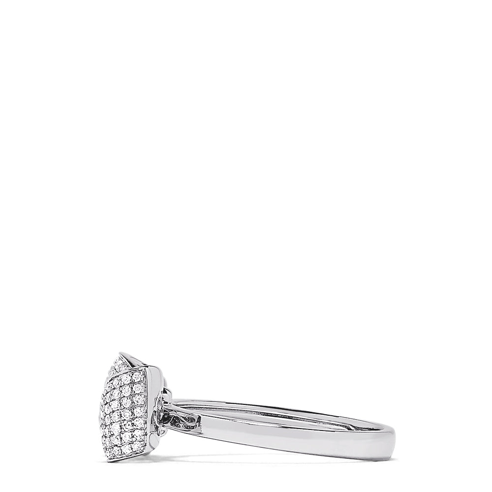 A dazzling Novelty 14K White Gold Diamond Bow Ring, 0.35 TCW, is beautifully showcased against a white background.