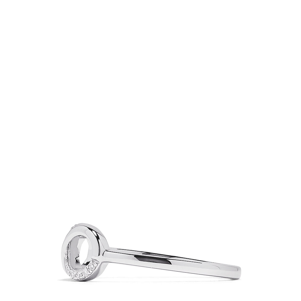 The Novelty 14K White Gold Diamond Infinity Ring, 0.06 TCW, features an elegant infinity symbol with sparkling diamonds and is displayed on a plain white background. An exquisite piece from the Effy Novelty collection.