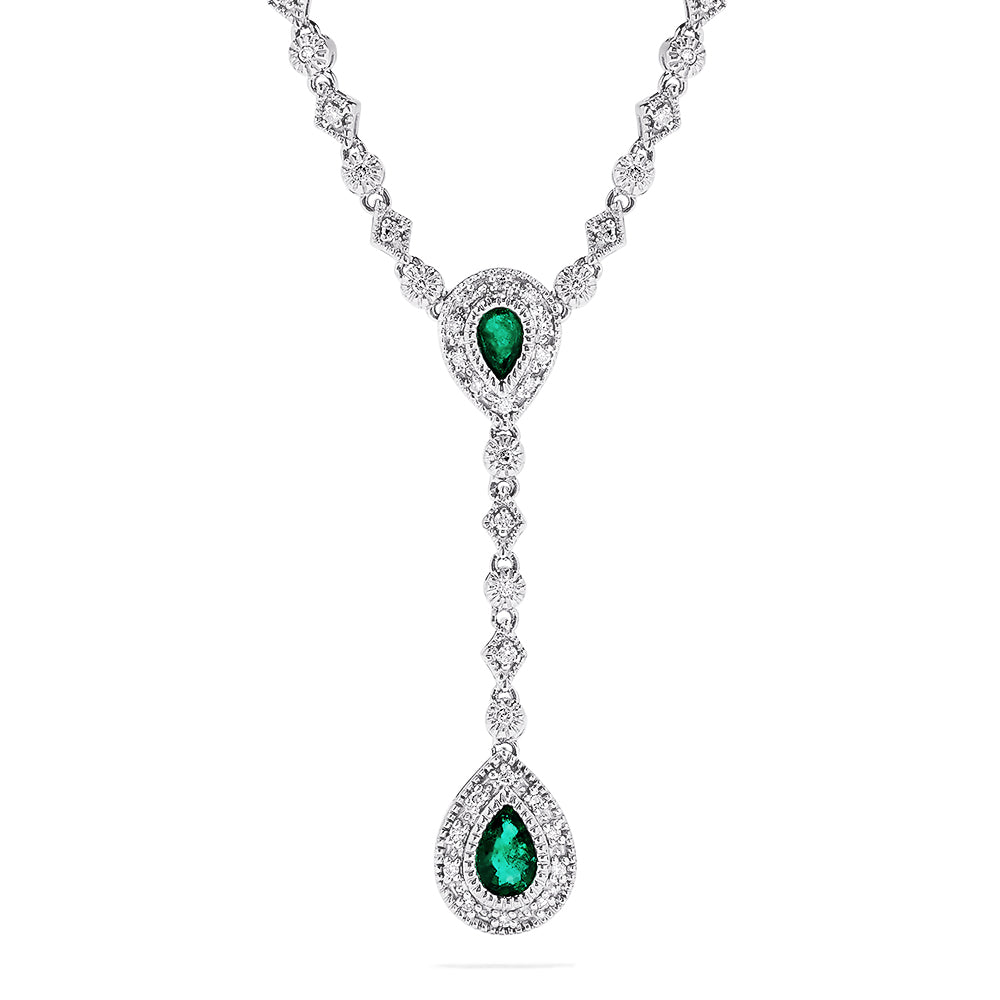 Effy 14K White Gold Emerald and Diamond Necklace, 2.30 TCW