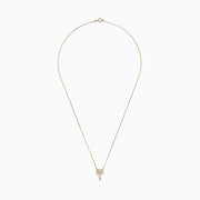 A delicate Novelty 14K Yellow Gold Diamond Palm Tree Necklace, 0.23 TCW, features a small palm tree pendant adorned with sparkling diamonds.