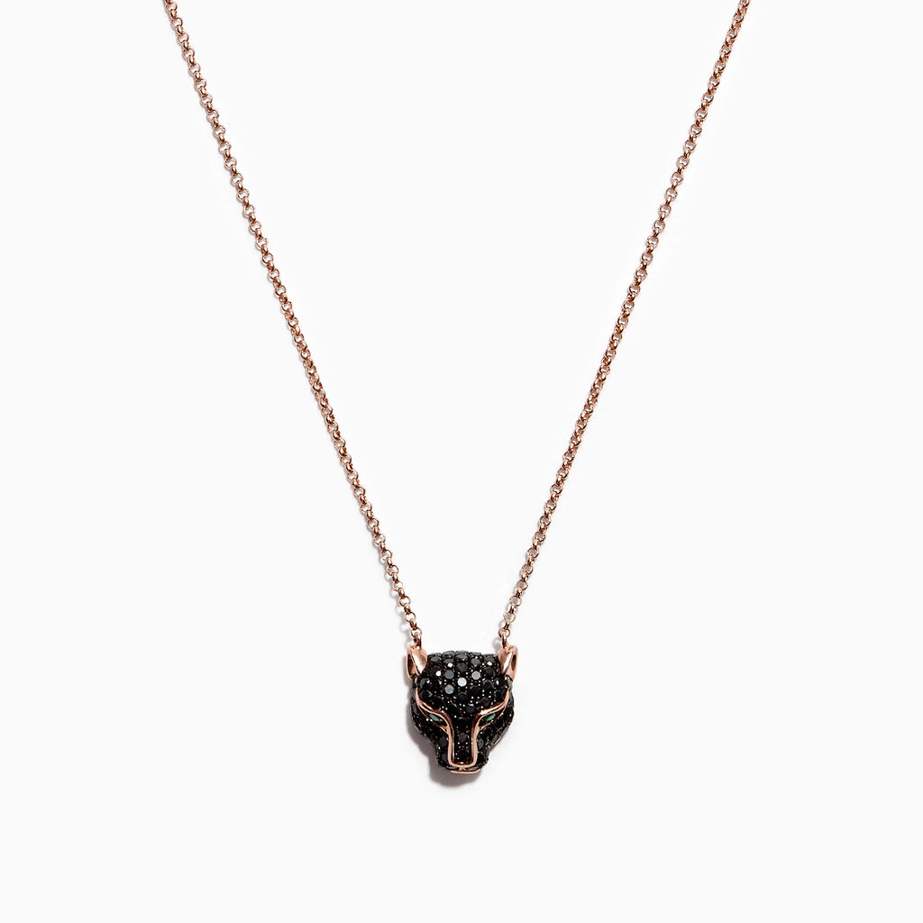 The Signature 14K Rose Gold Black Diamond & Emerald Necklace, 0.61 TCW, features a panther’s head pendant with black diamonds and emeralds—an elegant and striking piece for any jewelry collection.