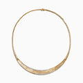 The DOro 14K Brushed Yellow Gold Diamond Collar Necklace, 0.90 TCW, showcases a segmented geometric design accented by a row of sparkling diamonds along the lower front.