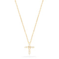 The Effy Novelty 14K Yellow Gold Diamond Cross Pendant (0.22 TCW) features sparkling white stones and is displayed on a simple white background—a stunning, elegant necklace.
