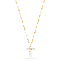 The Effy Novelty 14K Yellow Gold Diamond Cross Pendant (0.22 TCW) features sparkling white stones and is displayed on a simple white background—a stunning, elegant necklace.