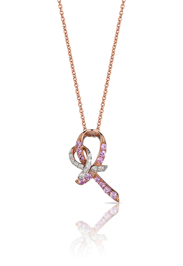 Partially Faceted Pink Sapphire and Rough Diamond 14K Rose Gold Pendant Necklace Gemstone Jewelry byAngeline 2089