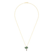 A 14K gold chain necklace with a Novelty Palm Tree Pendant, featuring tsavorite and diamond accents, 0.54 TCW.