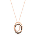 The 14K Rose Gold Espresso and White Diamond Pendant, 0.48 TCW, features three interlocking oval loops with alternating rows of white and espresso diamonds on a fine chain, creating an elegant and sophisticated look.
