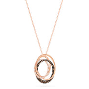 The 14K Rose Gold Espresso and White Diamond Pendant, 0.48 TCW, features three interlocking oval loops with alternating rows of white and espresso diamonds on a fine chain, creating an elegant and sophisticated look.