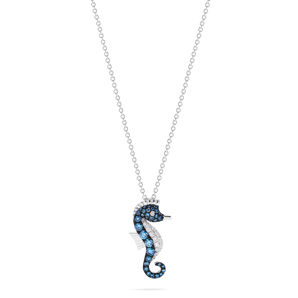 Effy Novelty 14K Gold Blue & White Diamond Seahorse Pendant, 0.62 TCW
