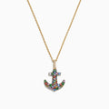 The Watercolors 14K Gold Multi Sapphire Diamond Anchor Pendant (0.76 TCW) features a sparkling diamond anchor adorned with vibrant multi sapphire gems, displayed on a plain white background.