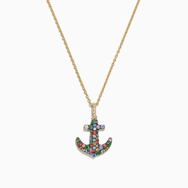Effy Seaside 14K 3 Color Gold Diamond 3 Anchor Pendant – effyjewelry.com