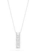The Classique 14K White Gold Diamond Pendant, 0.58 TCW features a vertical rectangular design with center baguette-cut diamonds bordered by round diamonds, beautifully set in silver from the Effy Classique collection.