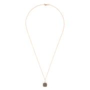 The 14K Rose Gold Espresso and White Diamond Pendant (0.60 TCW) features a square pendant with grid-set espresso diamonds bordered by white diamonds, gracefully suspended from a fine rose gold chain.
