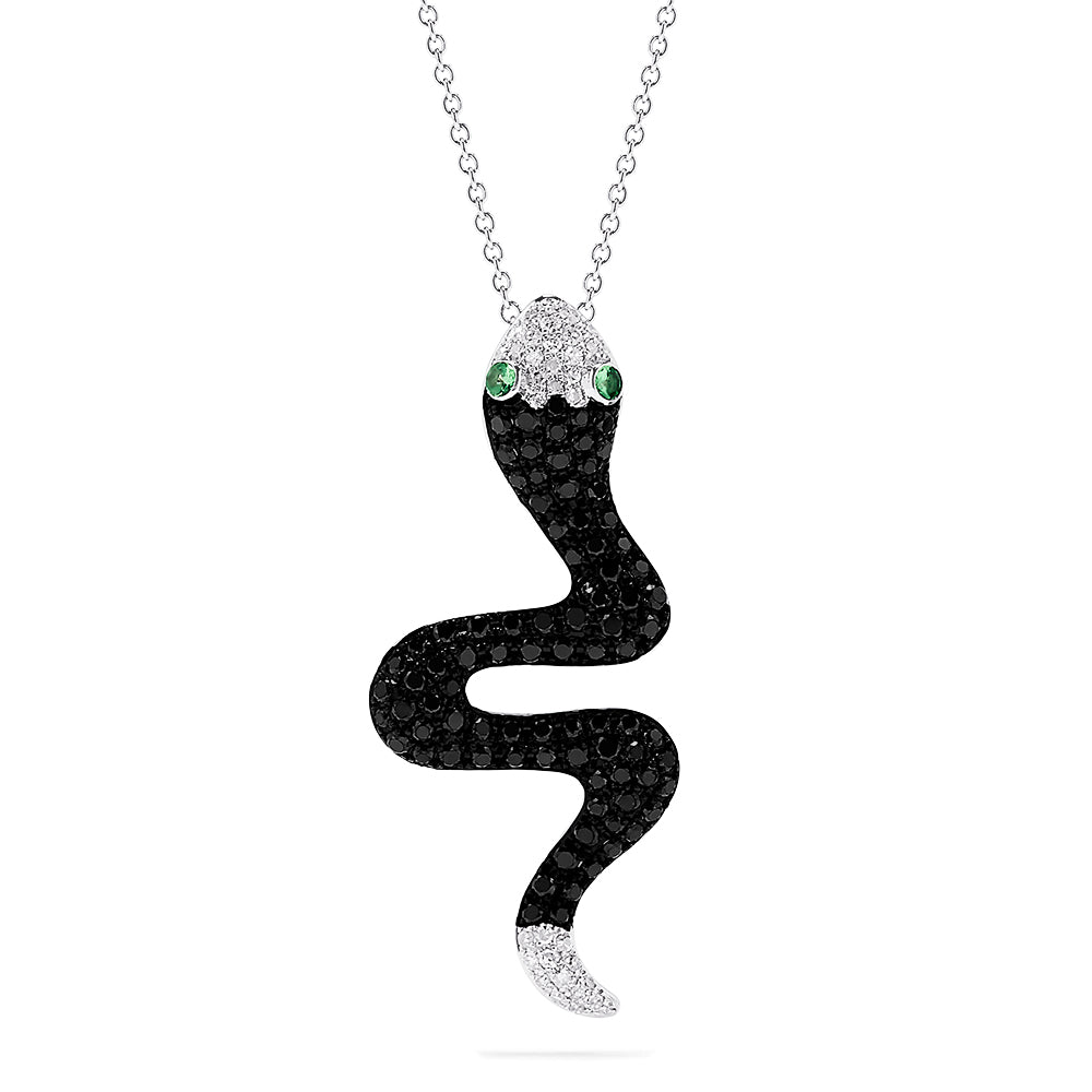 Effy 14K White Gold Diamond and Tsavorite Snake Pendant, 1.02 TCW