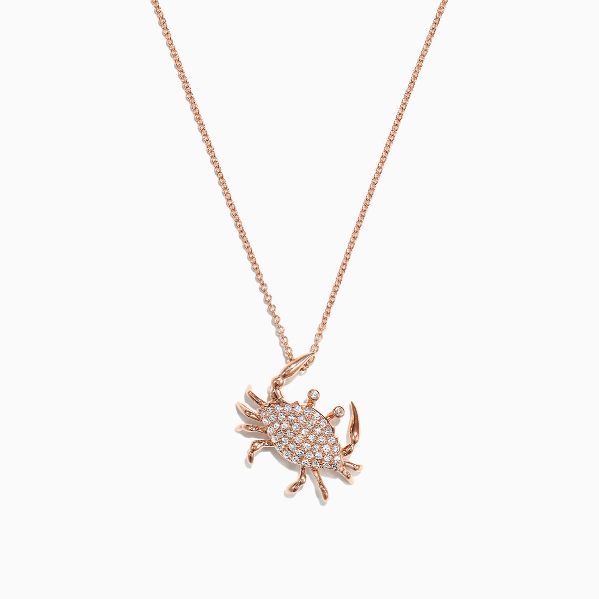 The Seaside 14K Yellow Gold Pave Diamond Crab Pendant (0.21 TCW) features a crab with sparkling diamonds and detailed legs, hanging from a fine gold chain, shown on a white background.