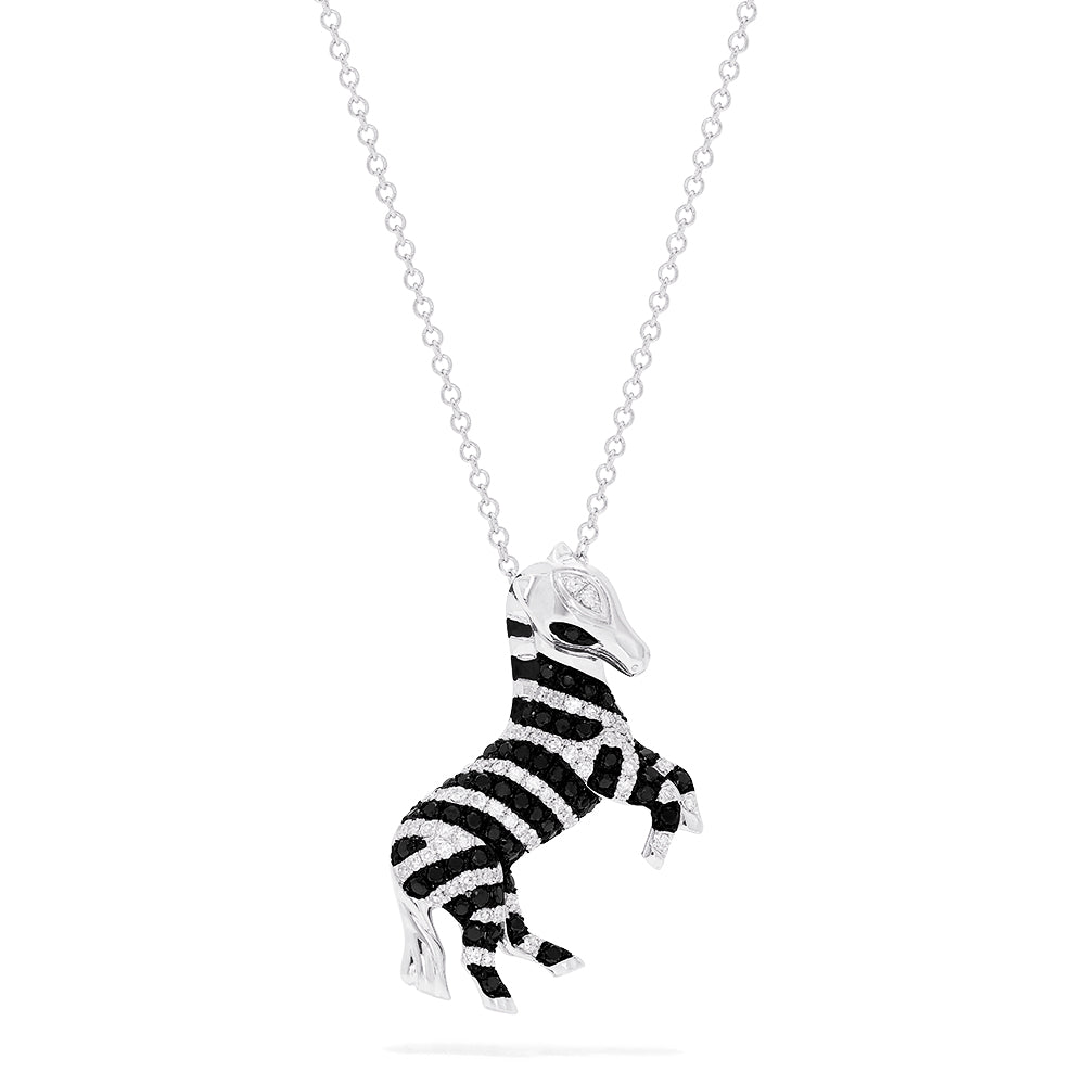 Effy Safari 14K White Gold Black and White Diamond Zebra Pendant, 0.50