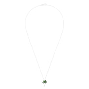 The Novelty 14K White Gold Tsavorite & Diamond Palm Tree Pendant (0.29 TCW) features tsavorites on the leaves and sparkling diamonds on the trunk, elegantly displayed against a white background.