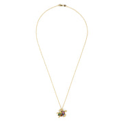 The Watercolors 14K Gold Sapphire & Diamond Turtle Pendant (0.99 TCW) features a gold turtle with a colorful gemstone shell and sparkling sapphire, suspended from a delicate gold chain, shown against a white background.