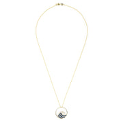 The Seaside 14K Yellow Gold Blue & White Diamond Wave Pendant (0.53 TCW) features a circular charm with a wave design, set with blue and white diamonds, and is displayed against a plain white background.