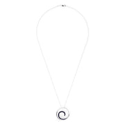 Royale Bleu 14K White Gold Sapphire & Diamond Wave Pendant (0.49 TCW) features a circular design with sapphire and diamond accents on a fine chain, showcased against a white background.