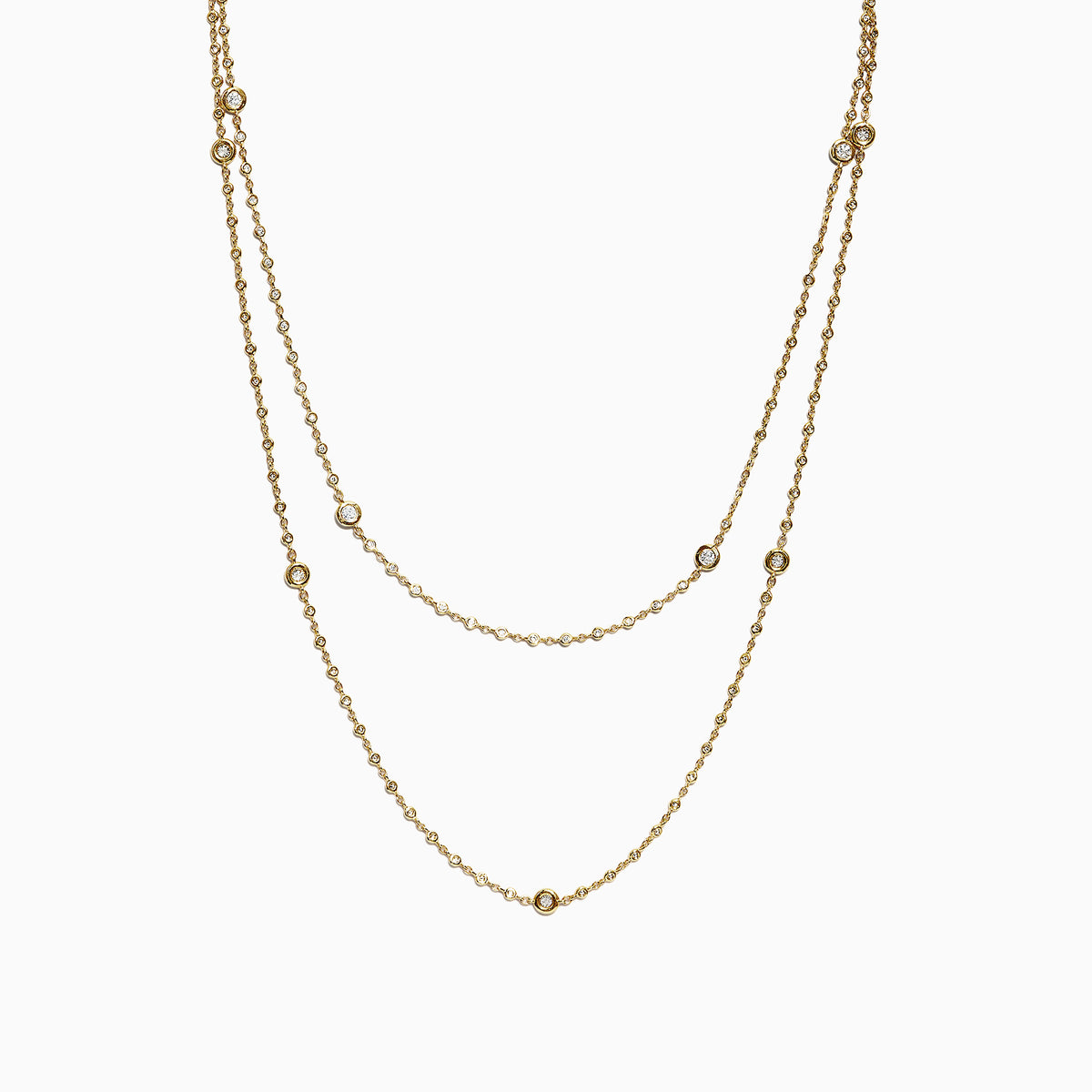 The DOro 14K Yellow Gold Diamond Station Necklace, 1.35 TCW, features small round diamonds spaced evenly along double layers for an elegant, minimalist style.
