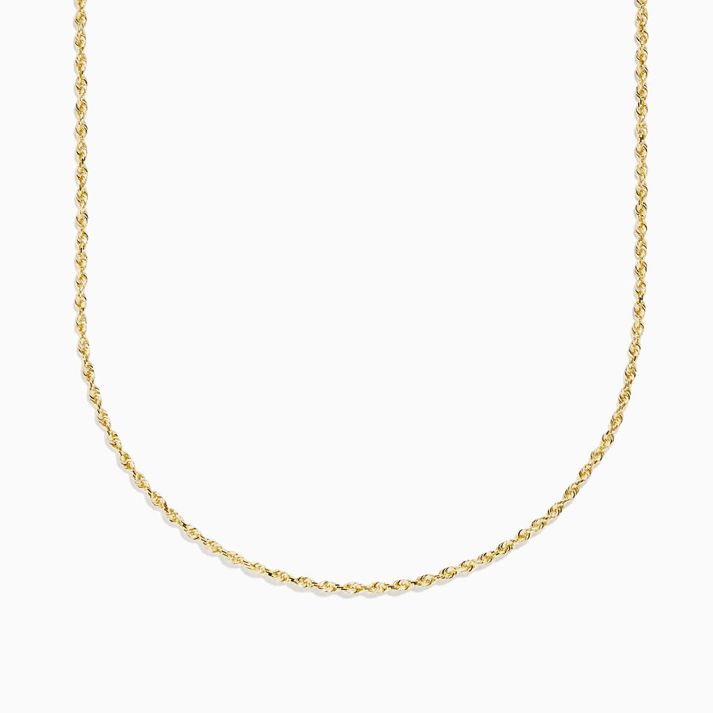 The 14K Yellow Gold Woven Rope Chain 18 is a delicate necklace displayed against a white background.