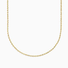 The 14K Yellow Gold Woven Rope Chain 18 is a delicate necklace displayed against a white background.