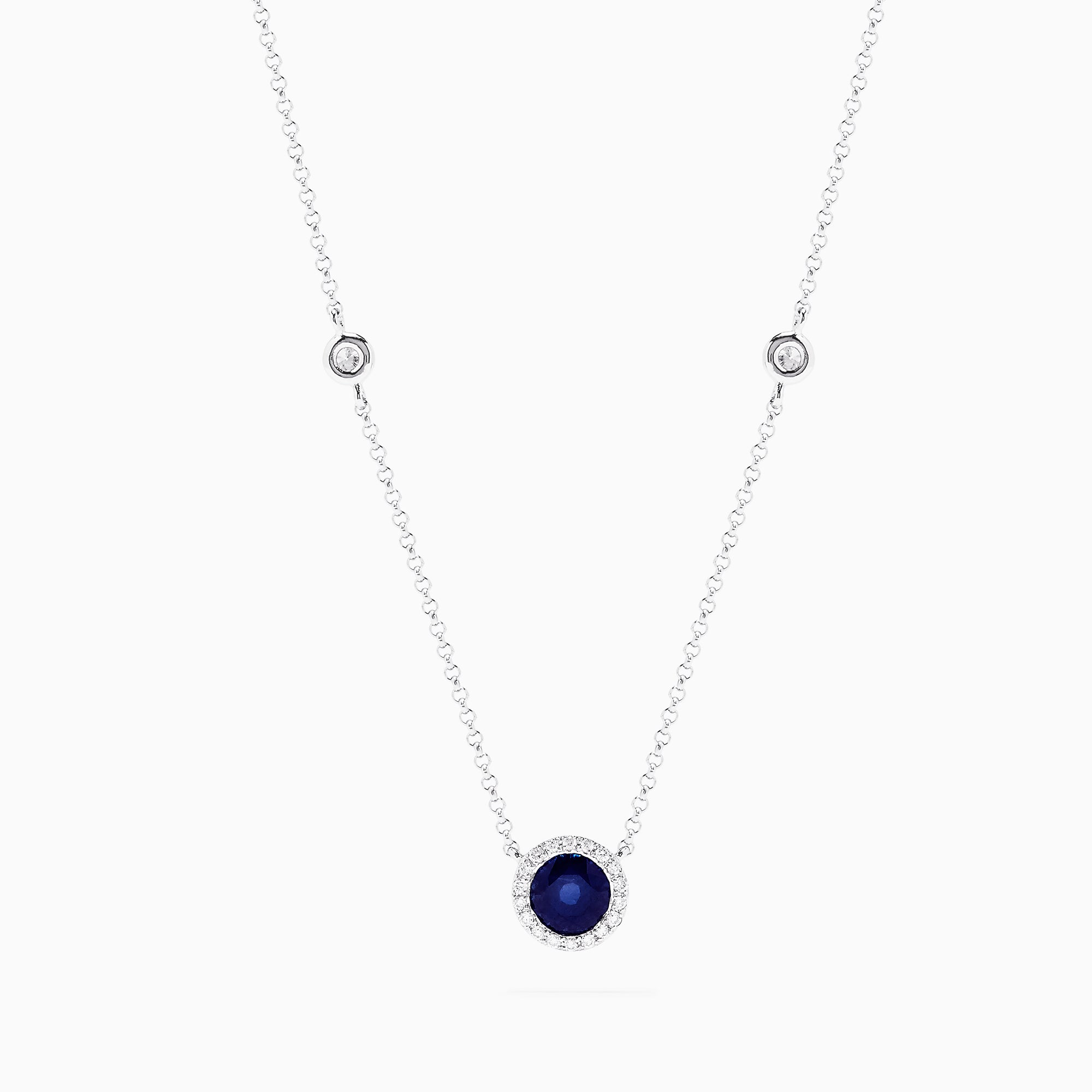 Effy 14K White Gold Blue Sapphire and Diamond Necklace, 1.02 TCW