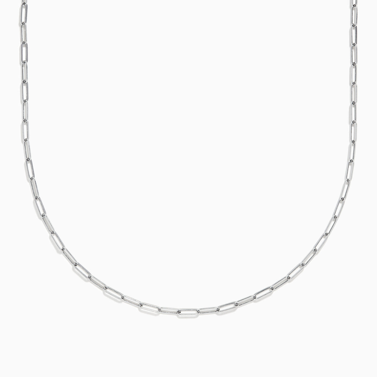 Effy 14K White Gold 18 2.5mm paperclip necklace with uniform elongated rectangular links, shown on a plain white background.