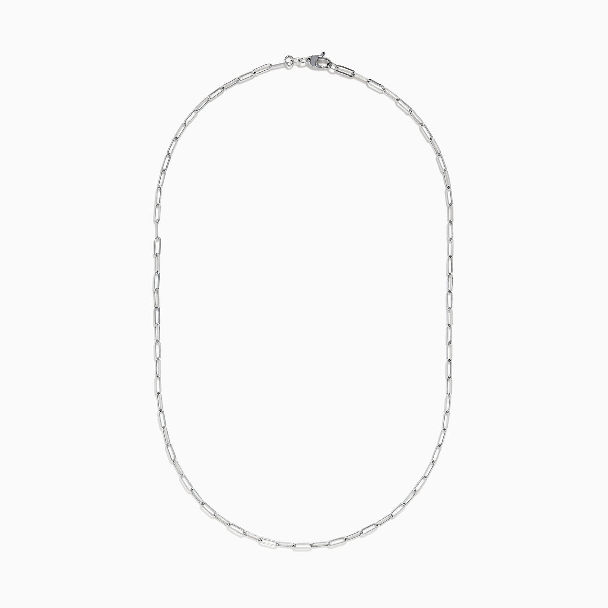 Effy 14K White Gold 18 2.5mm paperclip necklace with uniform elongated rectangular links, shown on a plain white background.