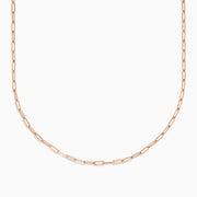 The 14K Rose Gold 18 2.5mm Paperclip Necklace features delicate elongated oval links and is shown against a plain white background.