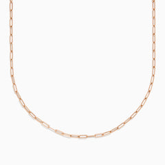 The 14K Rose Gold 18 2.5mm Paperclip Necklace features delicate elongated oval links and is shown against a plain white background.