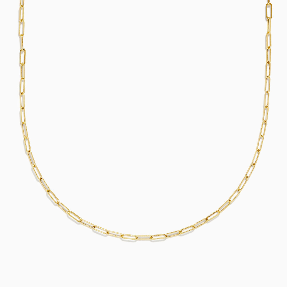 The 14K Yellow Gold 20 2.5mm Paperclip Necklace showcases elegant elongated oval links, beautifully set against a plain white background.