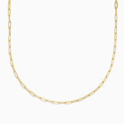 The 14K Yellow Gold 20 2.5mm Paperclip Necklace showcases elegant elongated oval links, beautifully set against a plain white background.