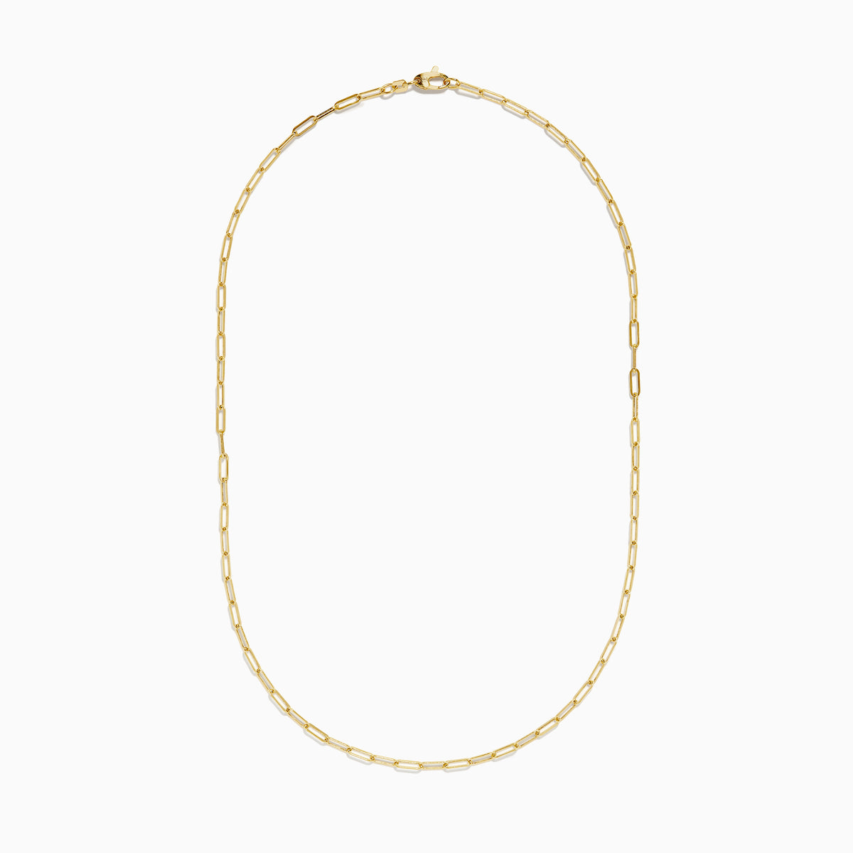 The 14K Yellow Gold 20 2.5mm Paperclip Necklace showcases elegant elongated oval links, beautifully set against a plain white background.