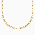 The 14K Yellow Gold 20 Figaro Necklace is shown on a white background, highlighting its alternating short and elongated oval link design.
