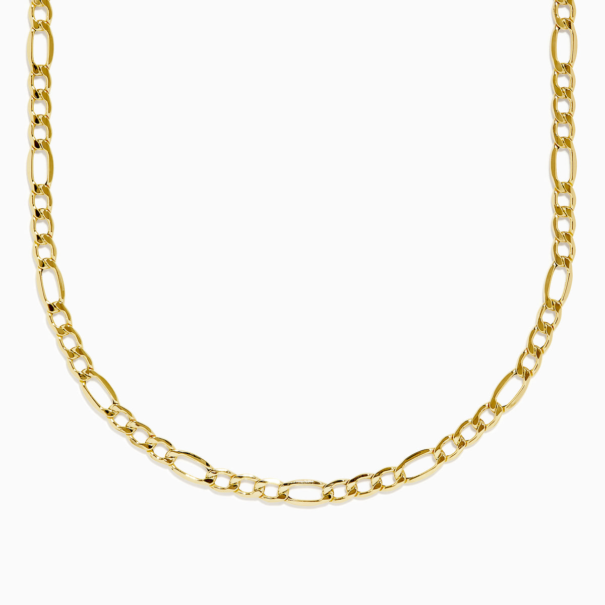The 14K Yellow Gold 20 Figaro Necklace is shown on a white background, highlighting its alternating short and elongated oval link design.