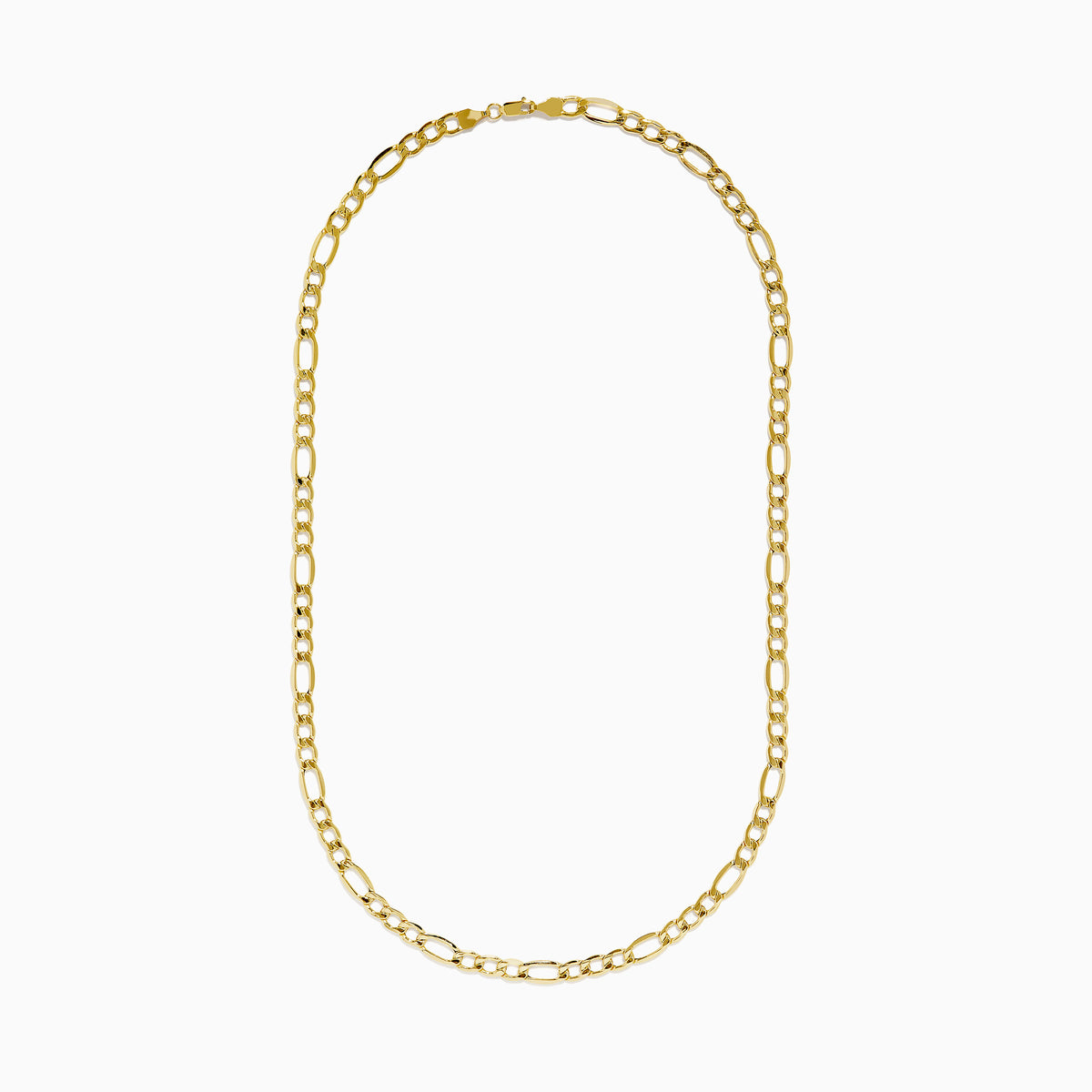 The 14K Yellow Gold 20 Figaro Necklace is shown on a white background, highlighting its alternating short and elongated oval link design.