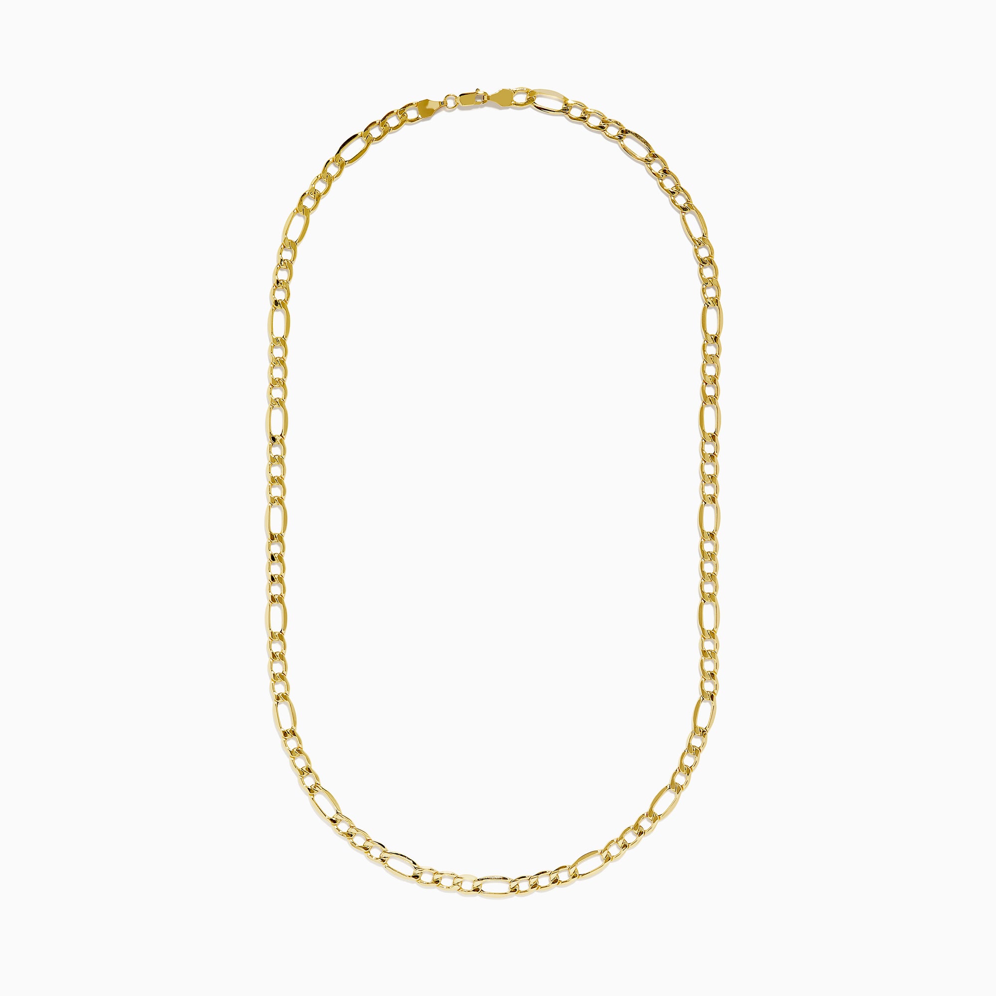 The 14K Yellow Gold 20 Figaro Necklace is shown on a white background, highlighting its alternating short and elongated oval link design.