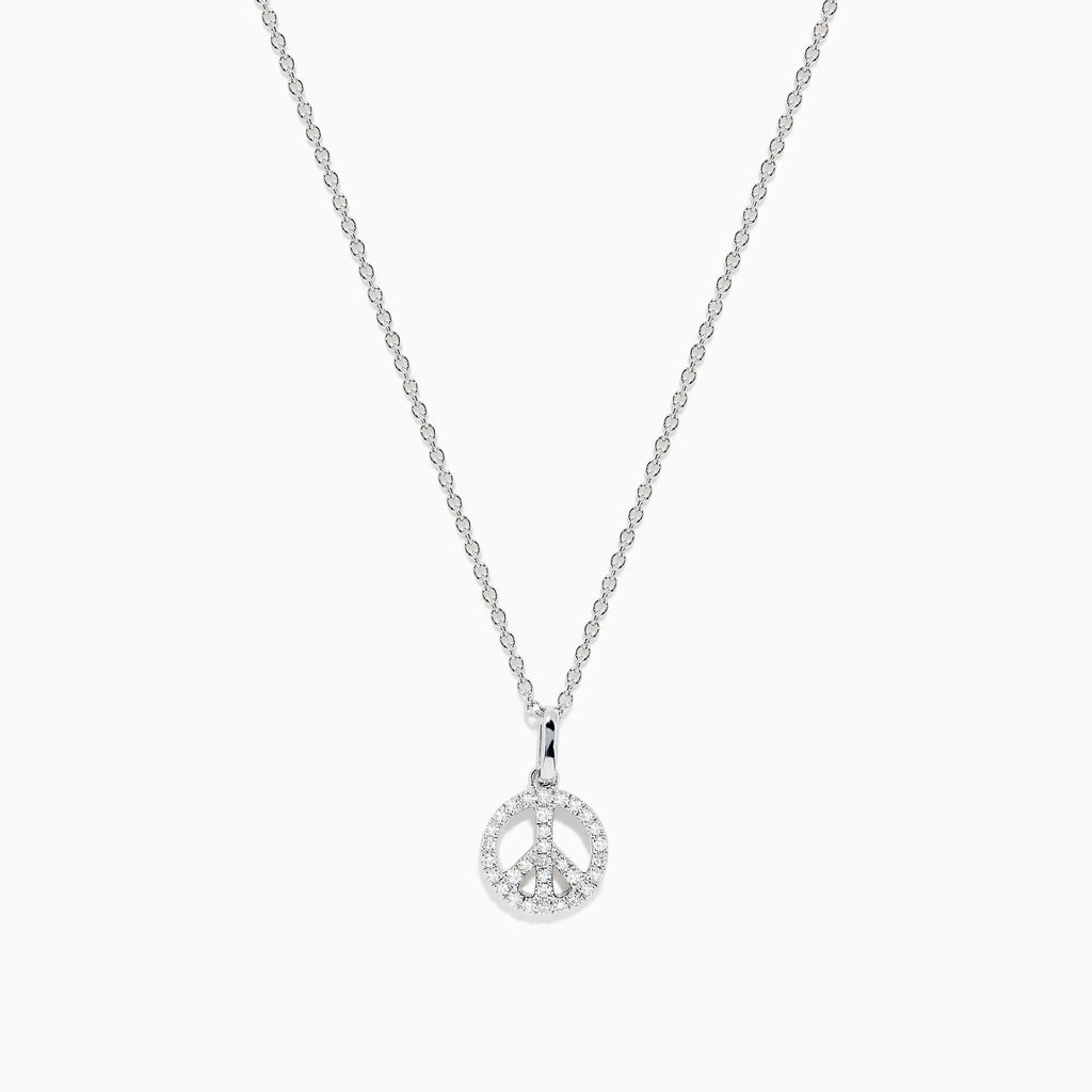 Effy 925 Sterling Silver Diamond Peace Sign Necklace