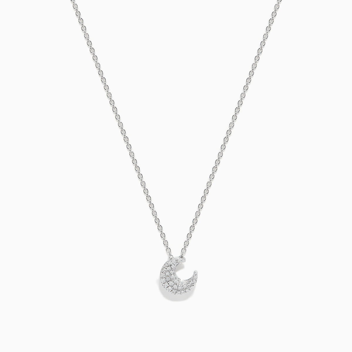 The 925 Sterling Silver Diamond Moon Necklace features a crescent moon pendant adorned with sparkling stones, beautifully displayed against a plain white background.