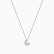 The 925 Sterling Silver Diamond Moon Necklace features a crescent moon pendant adorned with sparkling stones, beautifully displayed against a plain white background.